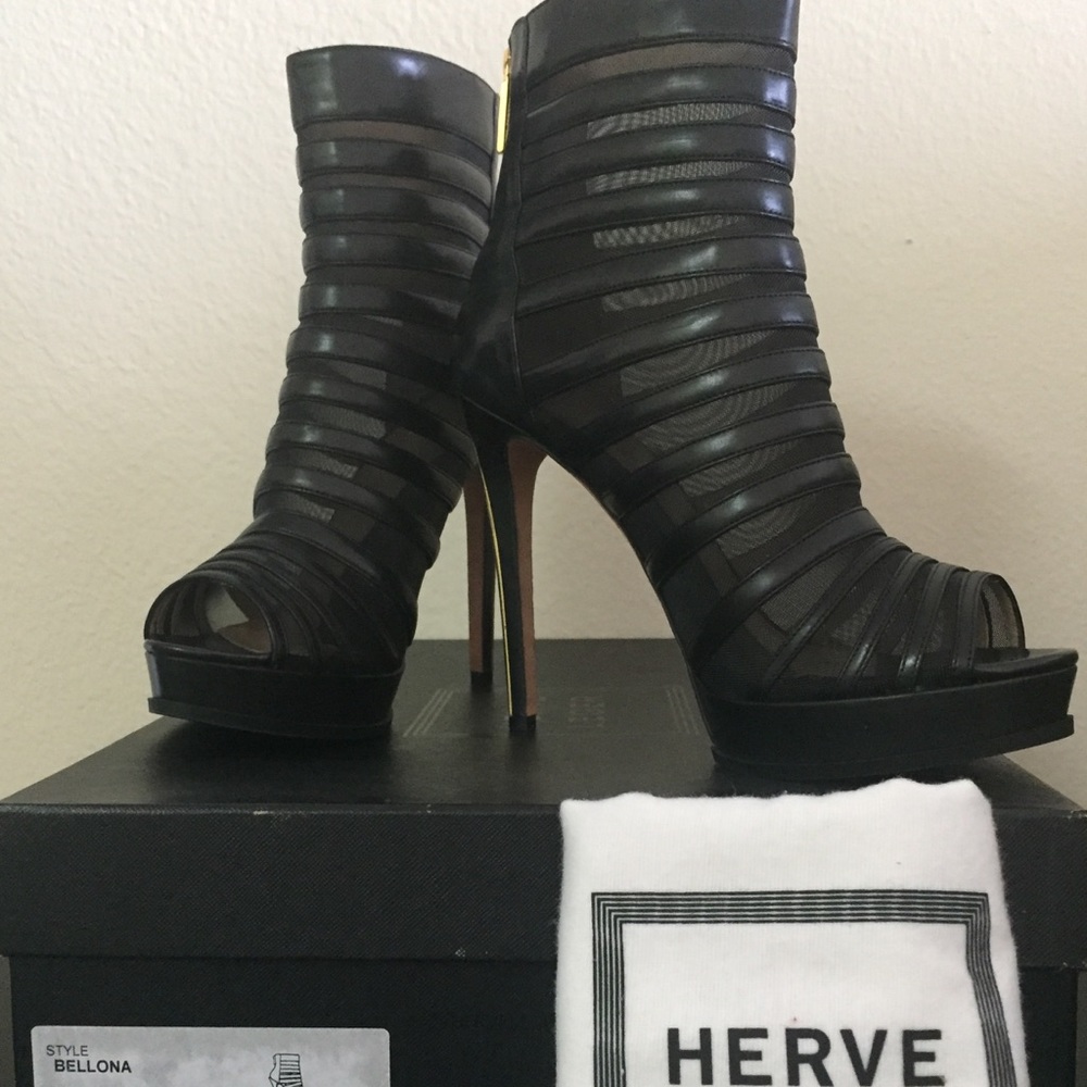 HERVE LEGER BELLONA BLACK LEATHER BoOTIES SIZE 41